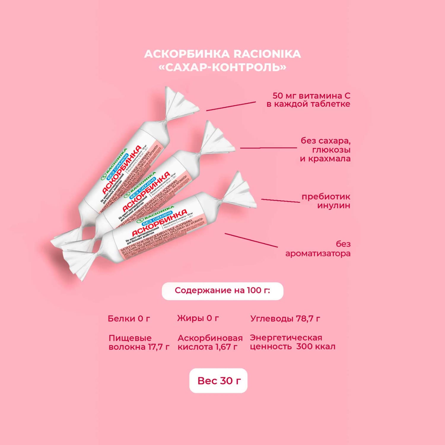 

Рационика Сахар-контроль аскорбинка б сахара 50мг №10