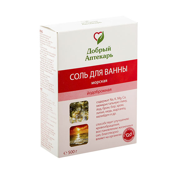 Добрый аптекарь соль для ванны морская йодобромная 500г 125₽