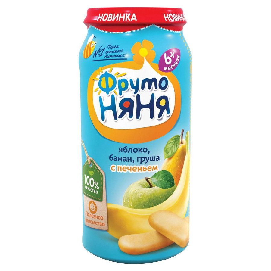 ФрутоНяня пюре яблоко банан груша печенье 250г