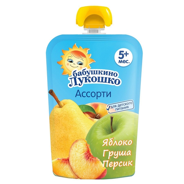 Бабушкино Лукошко пюре яблоко груша персик 90г