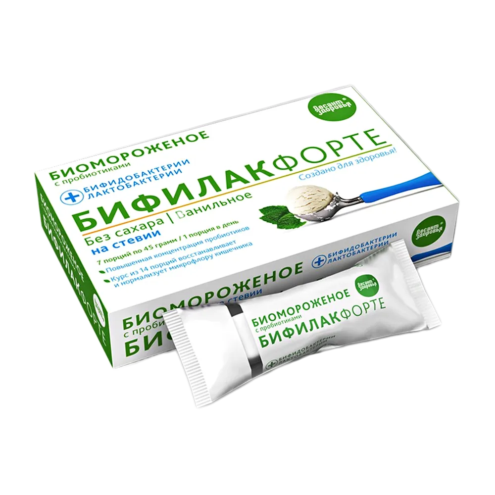 

Десант здоровья биомороженое Бифилак Форте кисломолочное на стевии ванильное б сах 315г