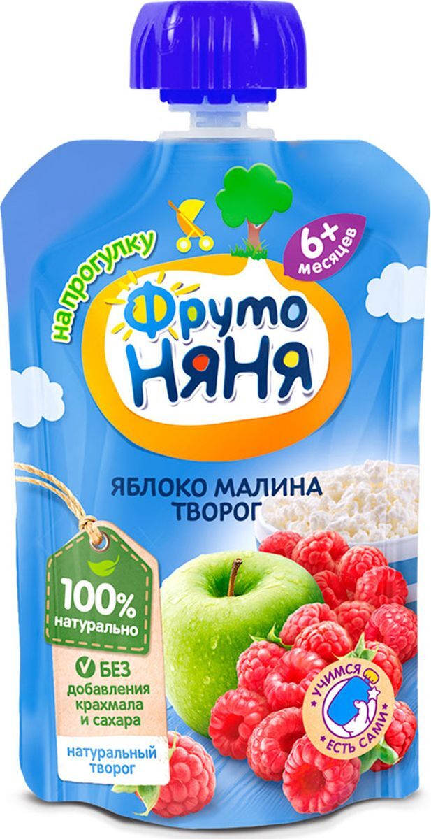 ФрутоНяня пюре яблоко малина творог 90г