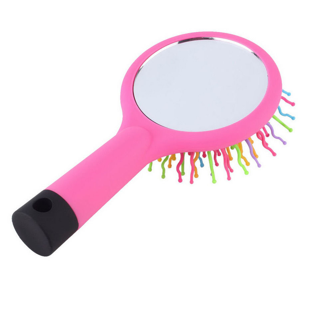 Ригла щетка для волос круглая с зеркалом и цветными зубчиками