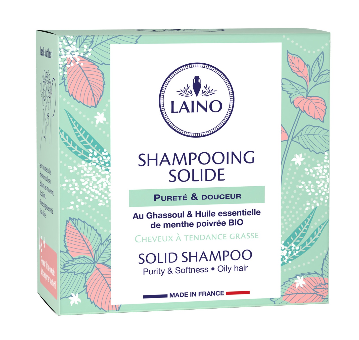 Лэно твердый шампунь для жирных волос марокканская глина гассул и органическое эфирное масло мяты 60г