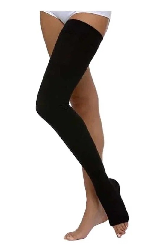 ЦК Чулки компресс.1 до бедра с откр.мыском силикон рез.р.4 черный
