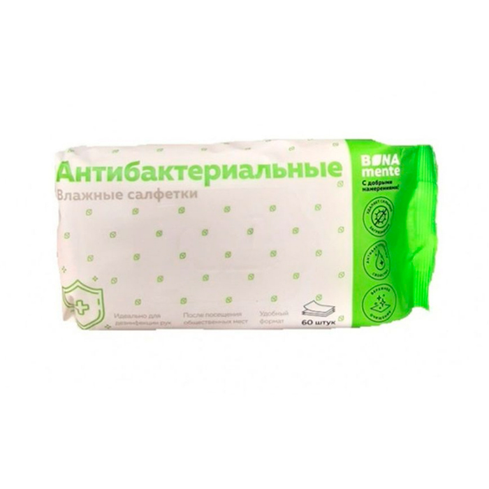 Бона Менте салфетки влажные с ионами серебра 220х240мм 60 с клапаном 268₽