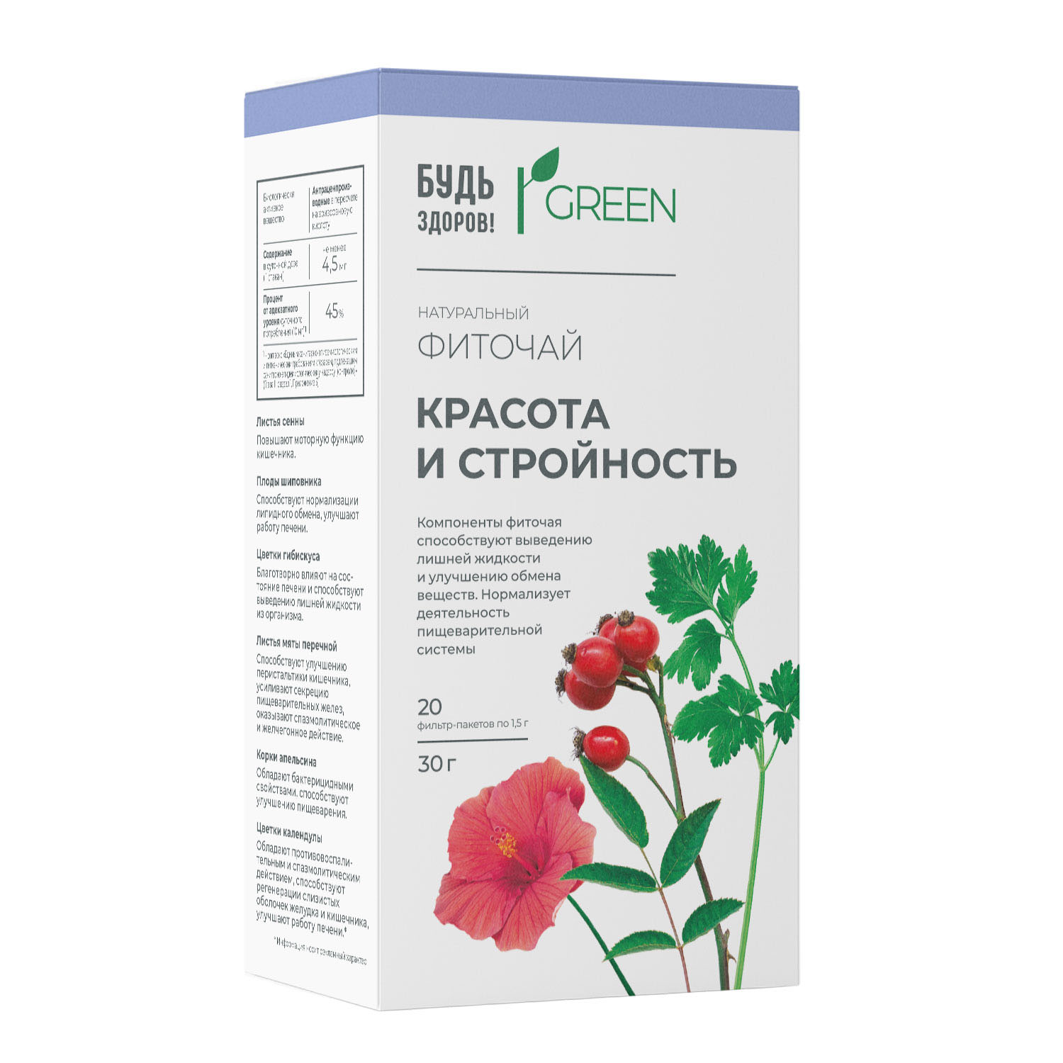 

Будь Здоров Грин фиточай Красота и стройность ф п 1,5г №20