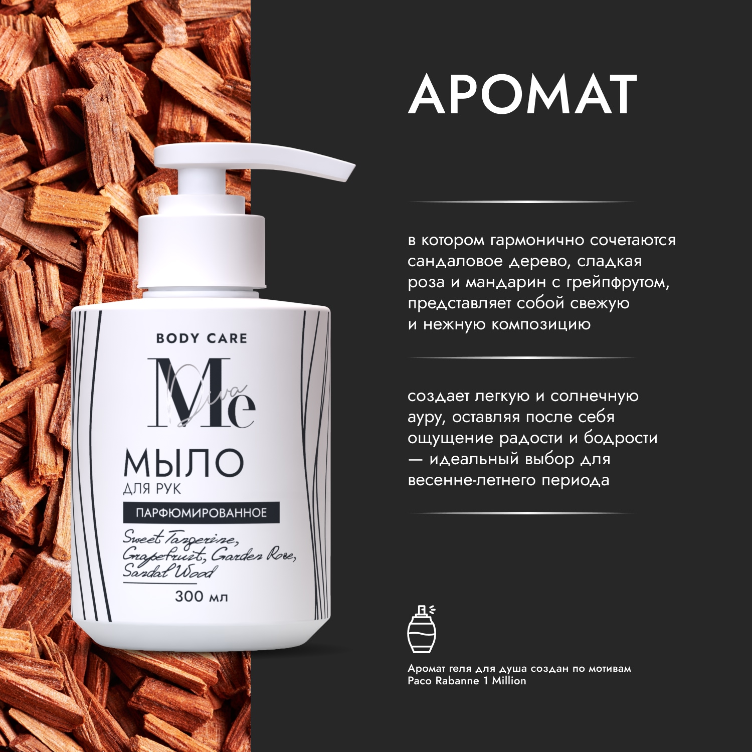 Медива БОДИ КЕА мыло для рук парфюмированное Сладкий мандарин Грейпфрут Садовая роза Сандал 300мл