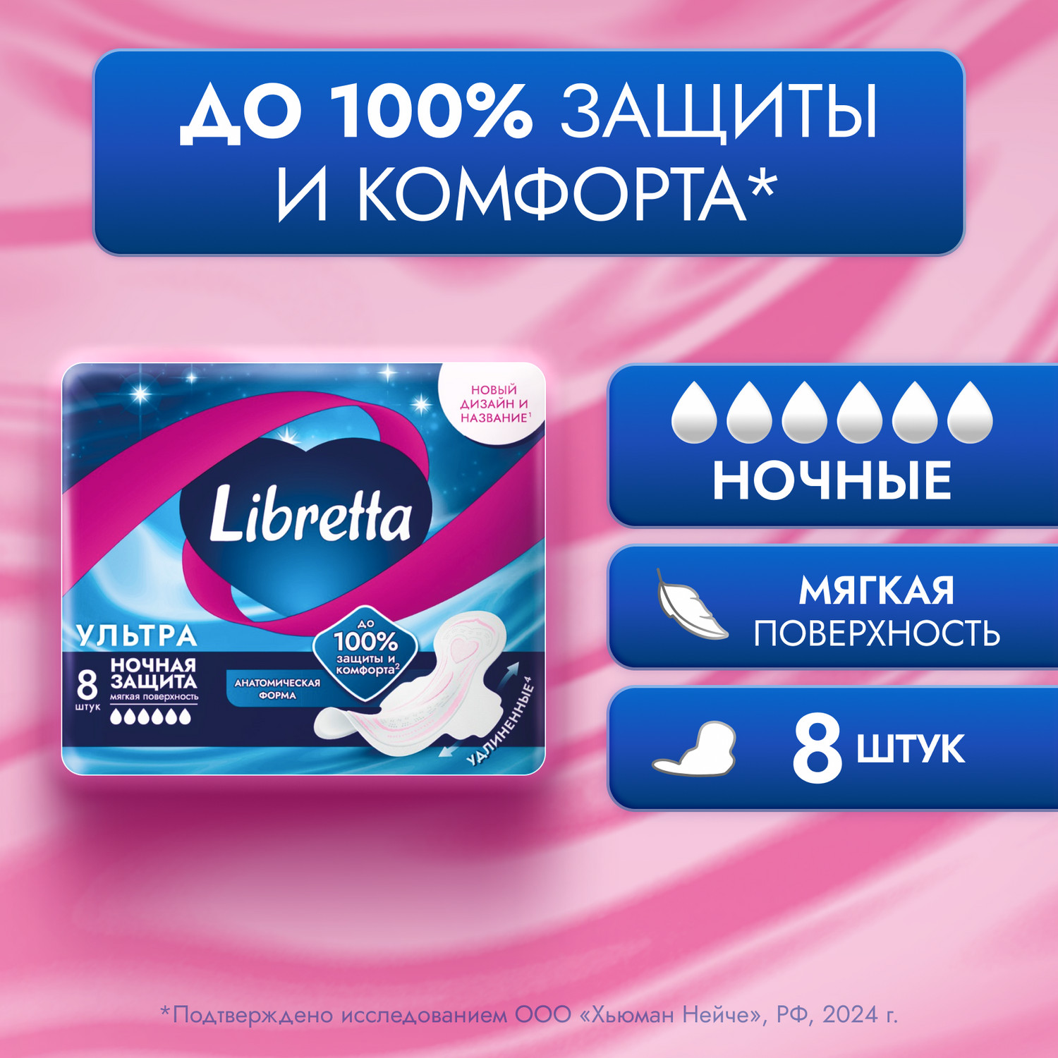 Либретта прокладки ультратонкие ультра ночные с мягкой поверхностью №8