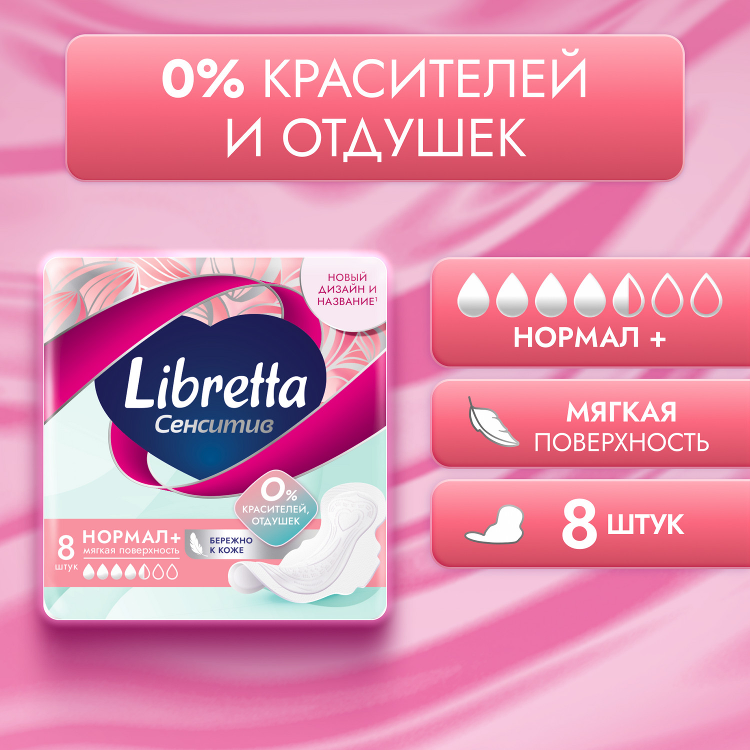 

Либретта прокладки ультратонкие сенситив нормал+ с мягкой поверхностью №8