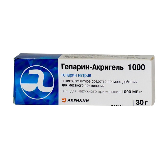 Гепарин-Акрихин гель 1000ЕД 30г гепарин акрихин 1000 гель для наружнего применения 1 тыс ме г 50г