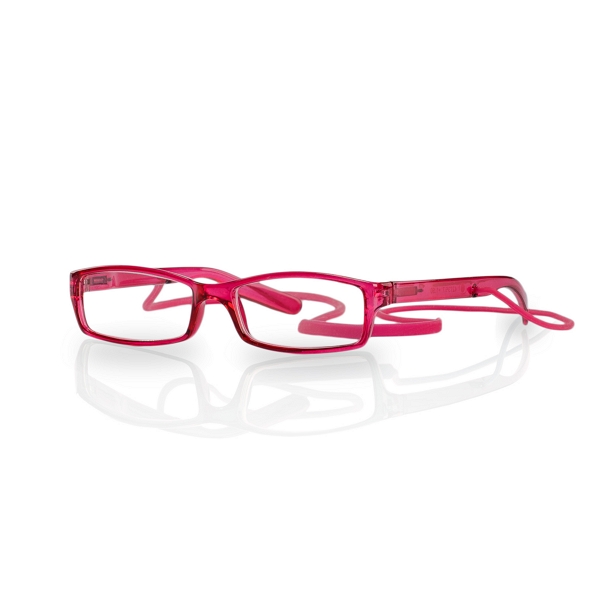 Очки корригирующие для чтения глянцевые розовые пластик со шнурком +2,5