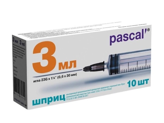

Шприц Луер одноразовый трехкомпонентный 3мл игла 23G 06х30мм №10