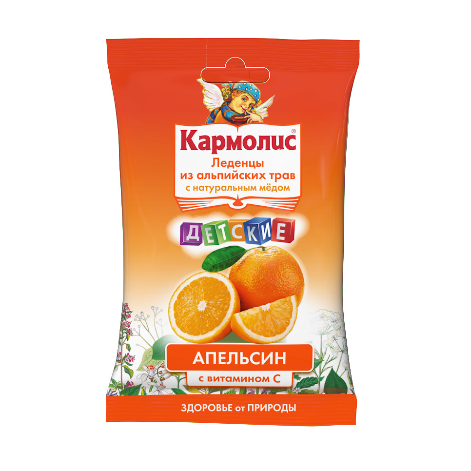 Кармолис леденцы с медом и витамином С детские Апельсин пак. 75г БАД