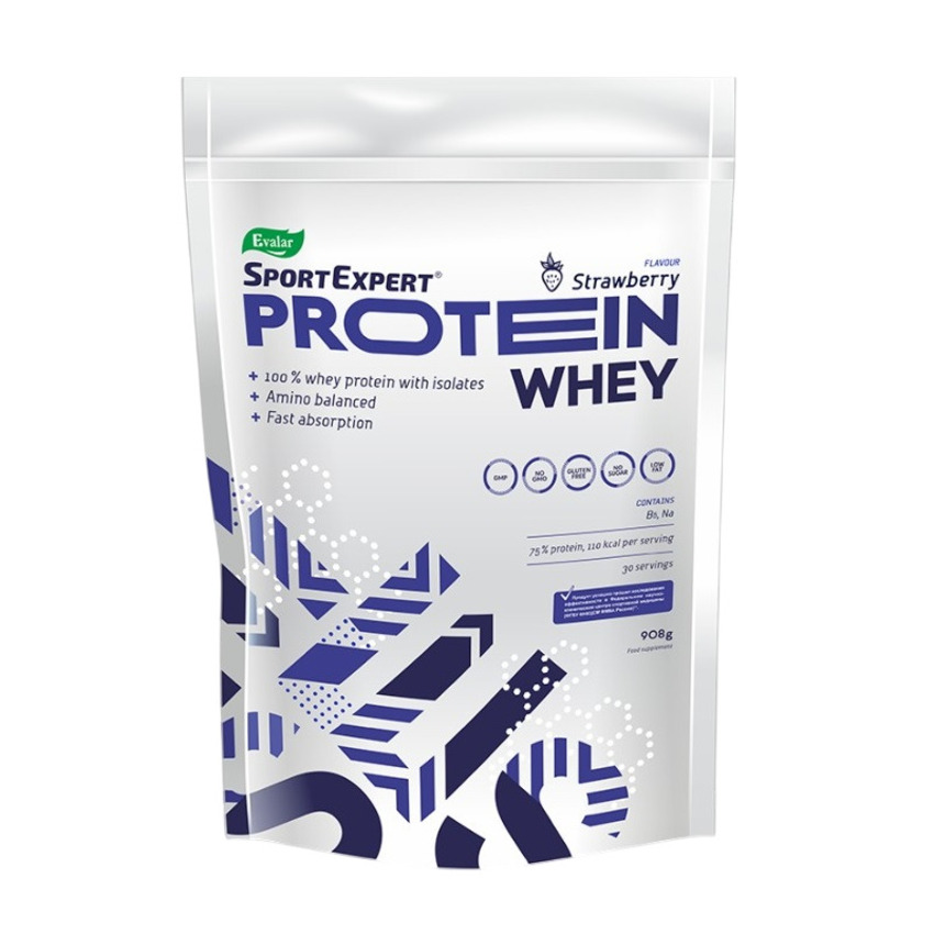 

СпортЭксперт сыворот протеин пакет 908г вкус клубники БАД