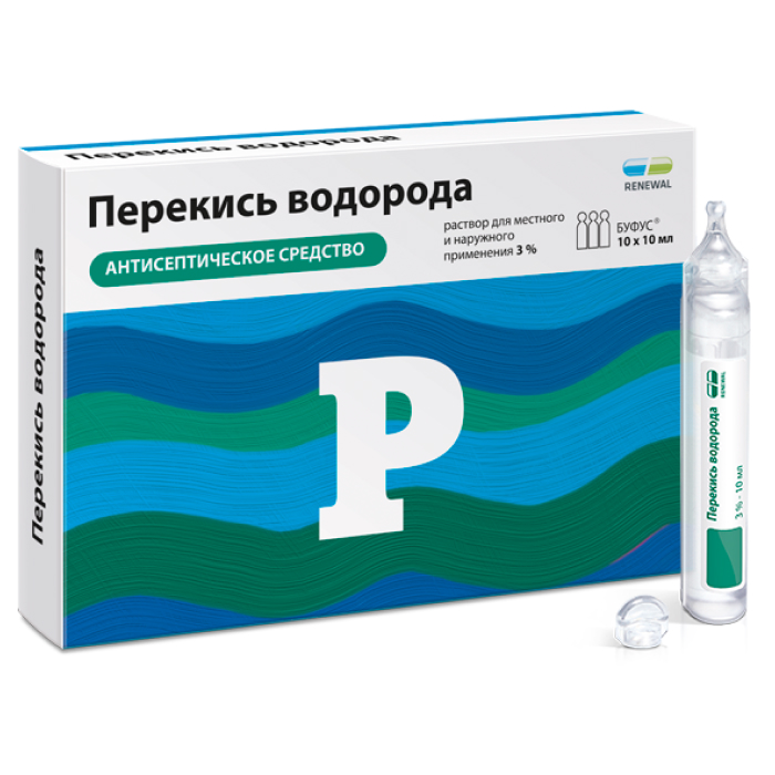 

Перекись водорода Реневал р-р для мест. и нар. прим. 3% тюб.-кап. 10мл №10