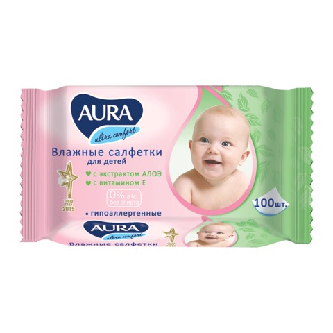 

Аура салфетки влажные Ультра Комфорт д/детей Алоэ+вит. Е №100