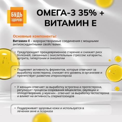 Будь Здоров! Омега-3 35% +Витамин Е капс. №30 №6