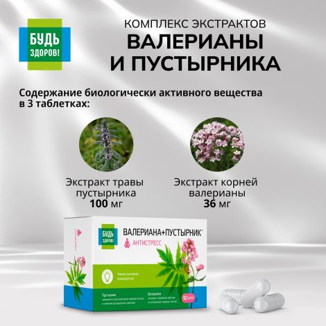 Будь Здоров! Комплекс экстрактов валерианы/пустырника капс. №90 №5