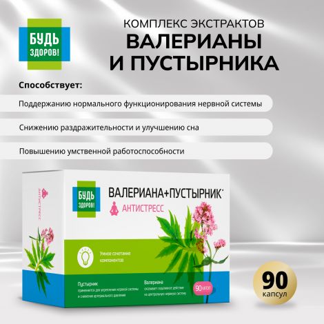 Будь Здоров! Комплекс экстрактов валерианы/пустырника капс. №90