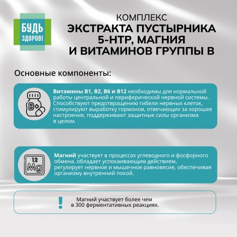 Будь Здоров! Комплекс экстракта пустырника 5-НТР магния и витаминов группы В капс. №40 №6