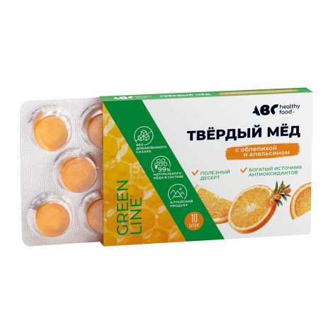 АВС хэлси фуд твердый мед апельсин/облепиха 30г