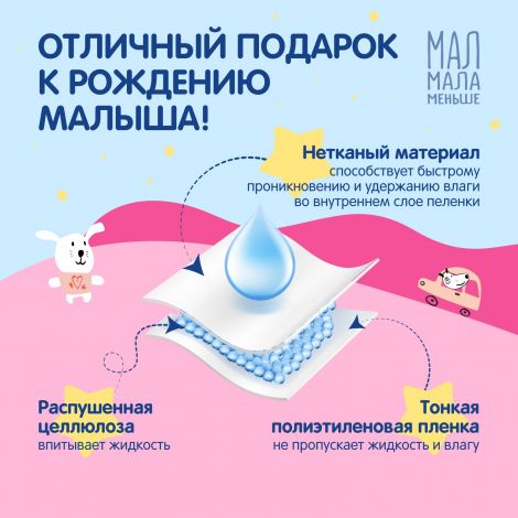 Мал Мала Меньше пеленки впитывающ. дет. одноразовые 60х60 №10 №2