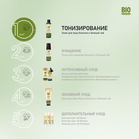Биозон тоник для лица тонизирующий масло конопли и зеленый чай 200мл №2