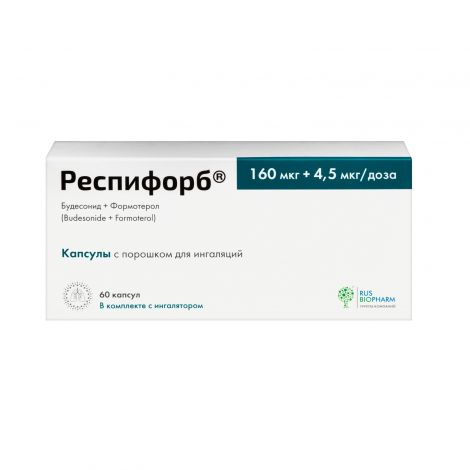 Респифорб капс. пор. для ингал. 160мкг+4,5мкг/доза №60+устр. для ингаляций