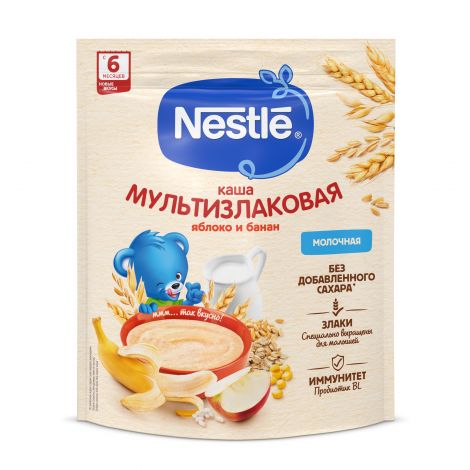 Нестле каша молочная мультизлаковая с яблоком и бананом 6 мес+ 200г