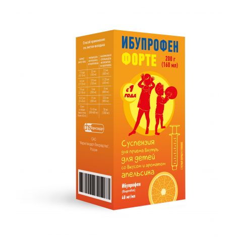 Ибупрофен Форте сусп. для пр.внутрь для детей Апельсин 40мг/мл 160мл+шприц  №2