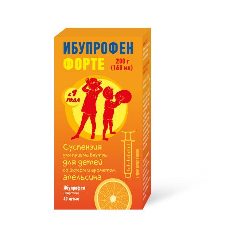 Ибупрофен Форте сусп. для пр.внутрь для детей Апельсин 40мг/мл 160мл+шприц  №3