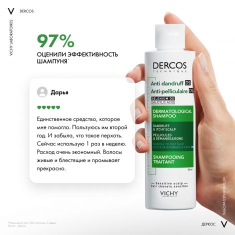 Виши Деркос шампунь-уход интенс. против перхоти 200мл №9