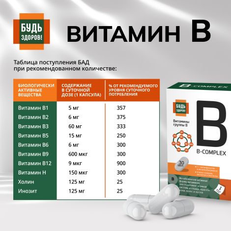Будь Здоров! Комплекс витаминов группы В+ капсулы № 30 №7
