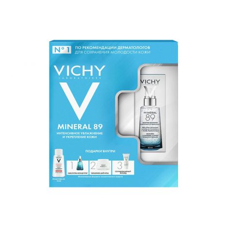Виши Минерал 89 Набор Гель-сыворотка 50мл+Миц. вода 100мл+Легкий крем для лица 15мл+ Сыворотка-концентрат для лица 10мл+Капитал Солей UV-Эйдж Дейли флюид 3мл