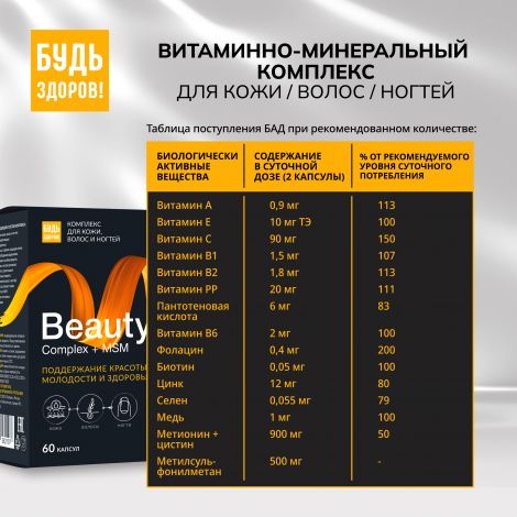 Будь Здоров! Бьюти витаминно-минеральный комплекс для кожи/волос/ногтей капс. №60 №8