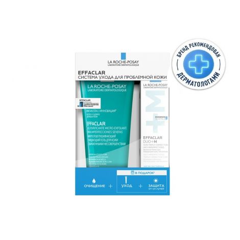 Ля Рош-Позе Эфаклар набор гель очищающ микроотшелушиващий для лица и тела 200мл+крем Дуо+М 15мл+Антгелиос мат флюид 3мл