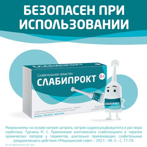 Слабипрокт микроклизма р-р ректальный 9мг/мл+90мг/мл+625мг/мл №4 №7