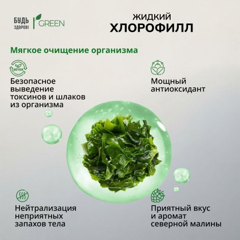 Будь Здоров! Грин Хлорофилл жидкий со вкусом малины и мяты 250мл №6