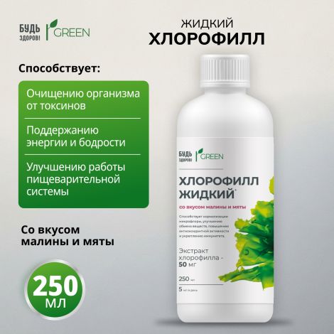 Будь Здоров! Грин Хлорофилл жидкий со вкусом малины и мяты 250мл