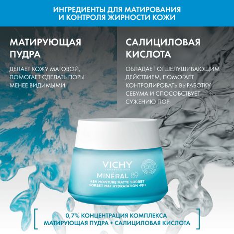 Виши Минерал 89 Матирующий гель-сорбет для лица увлажнение 48Ч 50мл №5