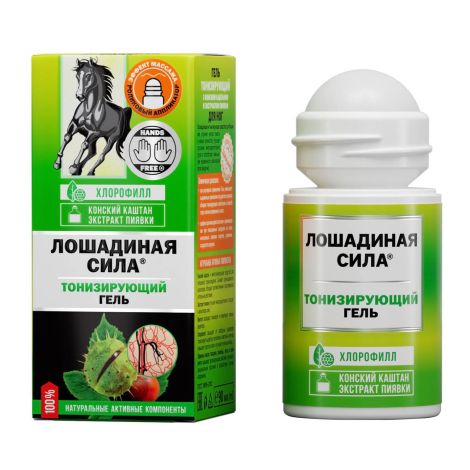 Лошадиная сила гель тонизирующий с конским каштаном и экстрактом пиявки/роликовый аппликатор 90 мл