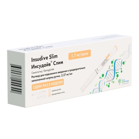 Инсудайв Слим р-р для п/к введ. 1,7мг/доза шприц-ручка 3мл №1/игла №4 №3