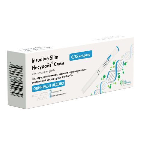 Инсудайв Слим р-р для п/к введ. 0,25мг/доза шприц-ручка 1,5мл №1/игла №4 №3