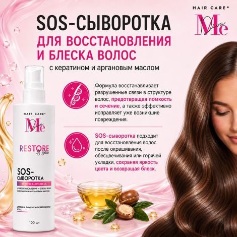 Медива SOS-сыворотка для восстановления и блеска волос с кератином и аргановым маслом 100мл №6