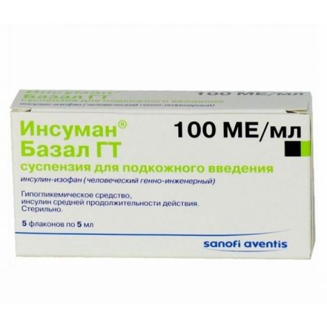 Инсуман Базал ГТ сусп. п/к введ. 100Едля мл 5мл №5