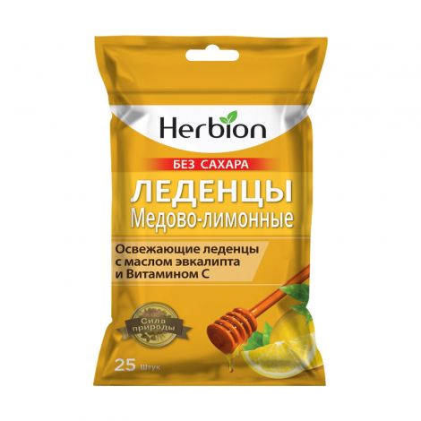Хербион Леденцы со вкусом Меда и Лимона Без Сахара N25 Леденцы Массой 2,5Г