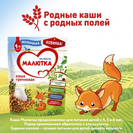 Малютка каша молочная гречка 220г №9