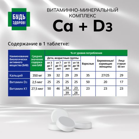 Будь Здоров! Кальций Дз витаминно-минеральный комплекс таб.жев. №30 №4