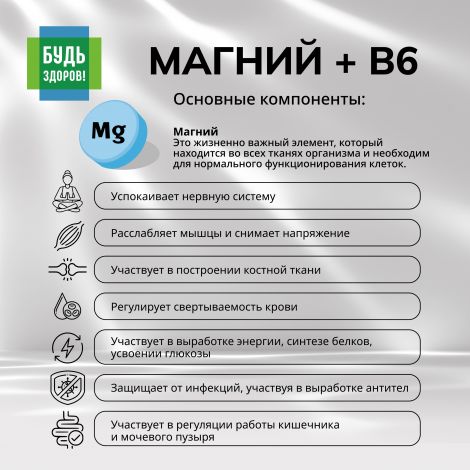 Будь Здоров! Магний В6 витаминно-минеральный комплекс таб. №30 №5